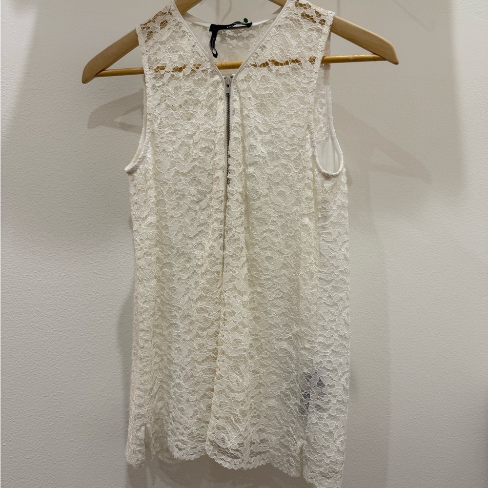 The Kooples Elegant Lace Sleeveless Top - Cream